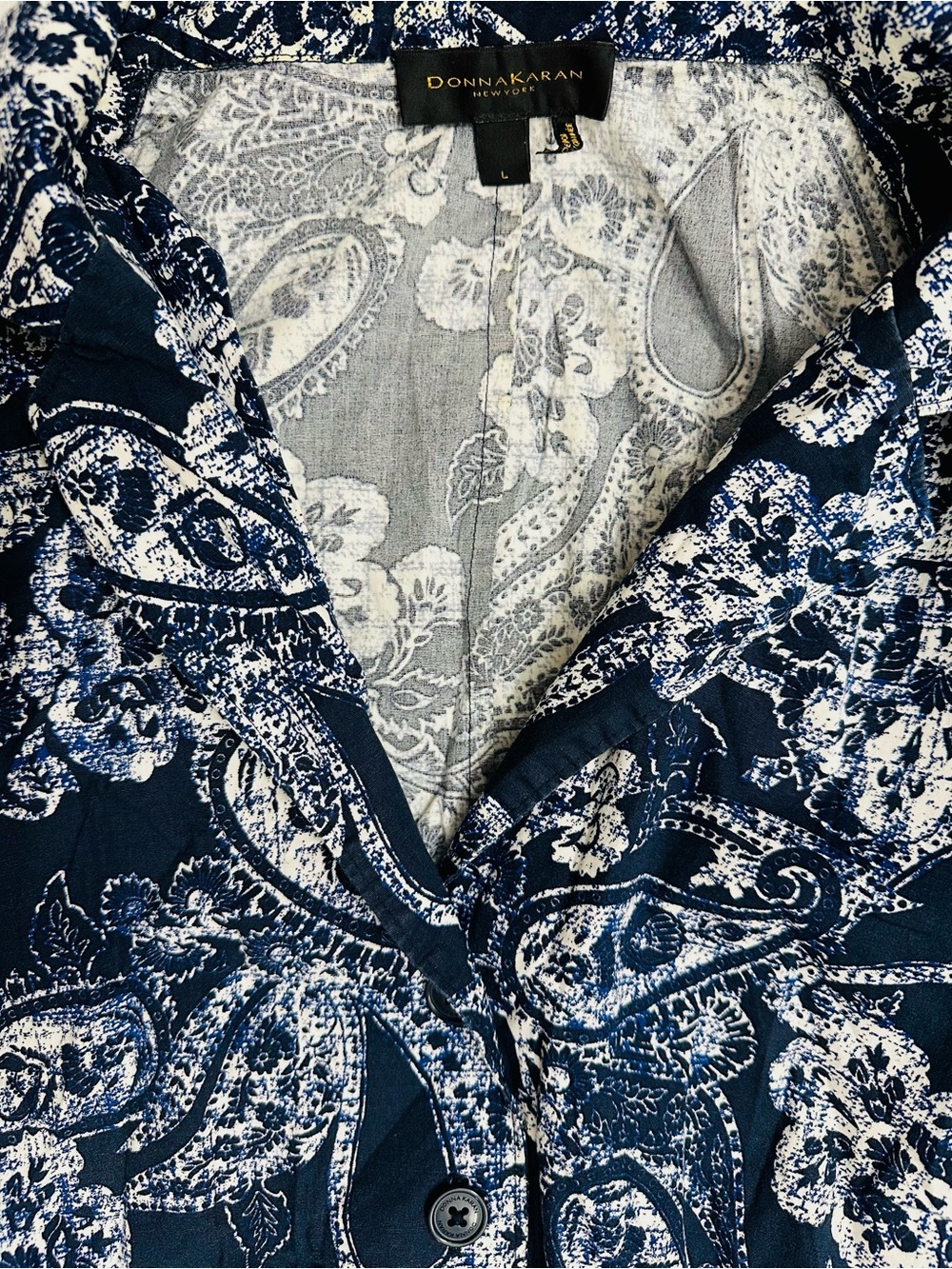 Donna Karan Womens Size L Paisley Print V-Neck Very Cute Shirtdress Cotton - Picture 5 of 7